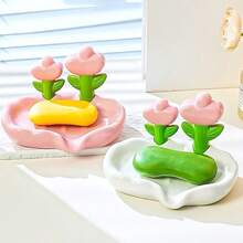 2pcs Plastic Flower Shaped Soap Dish - Bathroom Soap Draining Box - Washroom Creative Luxury Soap Holder - Flower-shaped Soap Box - View 10