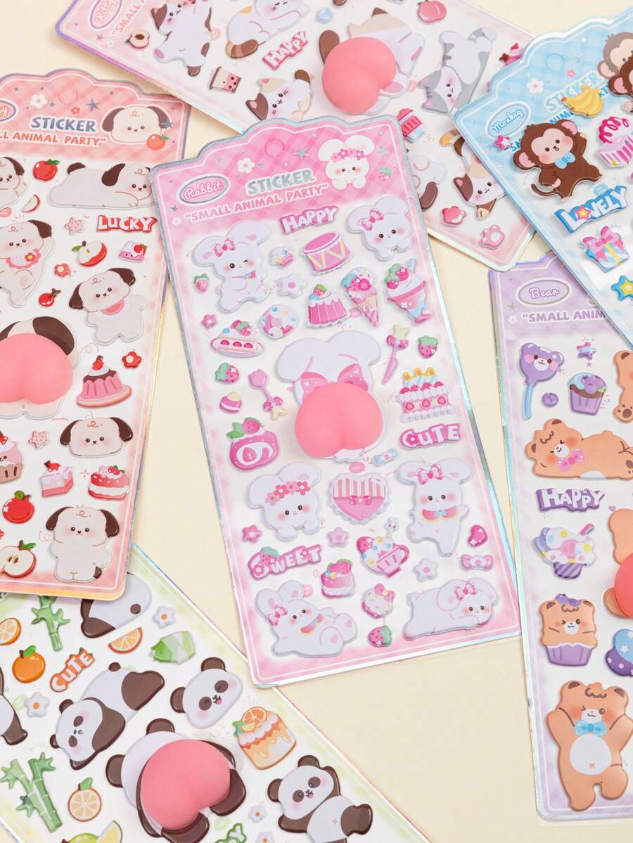 3D Cartoon Sticker Pack Including Panda, Puppy, Kitten, Monkey, Bear And More. Cute 3D Stress Relief Stickers Suitable For DIY Glitter Stickers, Phone Case Stickers, Notebook Stickers And Handmade Craft Stickers. Reusable Waterproof Stickers Great For Scrapbooking And Stationery Decoration. - Multicolor - View 1