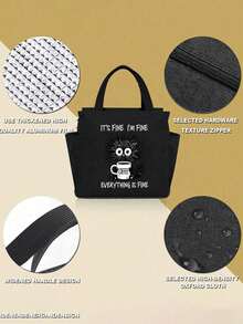 Túi đựng cơm trưa cách nhiệt, in dòng chữ "Rất tốt, tôi ổn, mọi thứ đều tốt", với hình ảnh tách cà phê, dành cho những người yêu thích cà phê nữ. Sản phẩm đi kèm với một túi đựng dao nĩa màu đen. - Nhiều màu - Xem 3