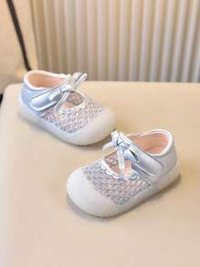 1 Pair Baby Fashion Toddler Sandals, Casual Versatile Princess Style Mesh Lace Soft Bottom Flat Shoes, Suitable For Spring & Summer - Silver - View 4