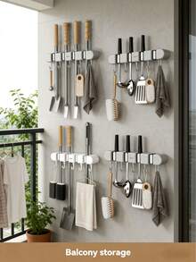 1pc Wall Mounted Mop & Broom Holder, 3/4" Multi-Function Wall Mounted Mop Clip, Hole-Free Mop Fixing Hook With Strong Adhesive, Bathroom Wall Mounted Storage Solution, Heavy Duty Tool Hanger - Multicolor - View 9