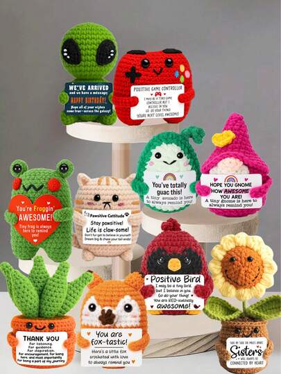 1件手工钩织桌面摆件，异想天开的科幻动物植物造型玩偶，可爱卡通风格，适合送给闺蜜、姐妹、妈妈、奶奶、同事、家人，传递正能量，创意派对礼物，母亲节礼物，感恩节礼物，儿童毛绒玩具，房间桌面装饰