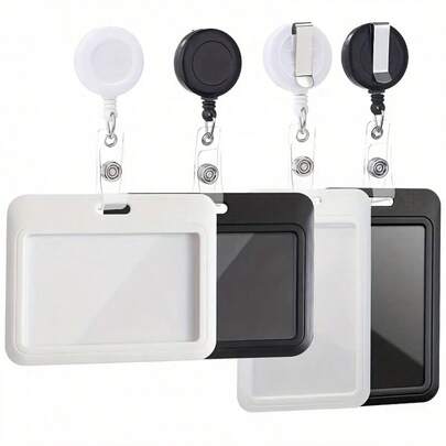 2pcs Set (1 Card Holder + 1 Retractable Clip), Retractable ID Card Holder, Includes Card Holder And Optional Horizontal/Vertical ID Card Holder, Made Of Durable ABS Material, Minimalist And Sturdy Design, With Pull Ring, Suitable For Work ID And ID Card Holder.