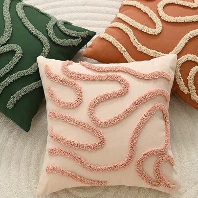 1件橙色圆圈几何线条装饰抱枕套，波西米亚风格客厅沙发卧室靠垫套，日常派对节日家居纺织装饰