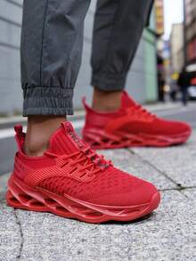 Red Men's Comfort Sneakers Soft Knit Upper EVA Foam Sole Breathable Casual Shoes For Everyday Wear And Light Exercise - 紅色 - 查看 3