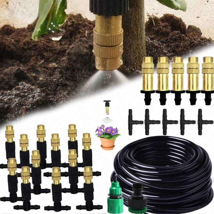 Bộ tưới tự động bằng đồng thau | Trang bị vòi phun bằng đồng thau, ống dẫn nước sân vườn 4/7 inch, vòi phun điều chỉnh được bằng đồng, thích hợp cho vườn, ban công, nhà kính, làm vườn, tưới cỏ và sân. - Bộ dụng cụ tưới tự động bằng đồng thau - Xem 1