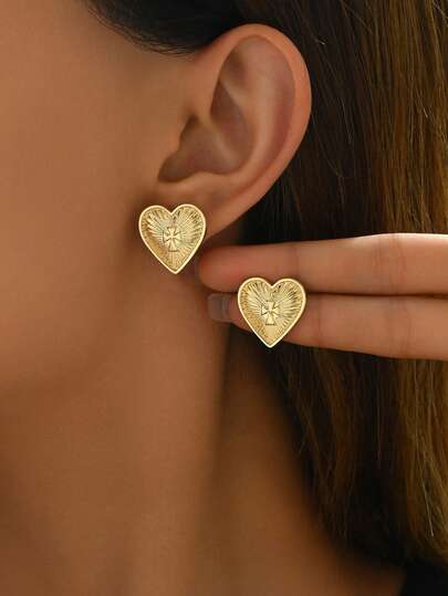 1 par de pendientes con diseño de nicho minimalista y de moda, con textura retro con forma de corazón, adecuados para el uso diario de las mujeres