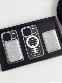 1个透明磁性字母手机壳 + 蝴蝶磁性PU皮革卡套 TPU防震手机壳，适用于 11/12/13/14/15/16/17/PROMAX - 無色 - 查看 1