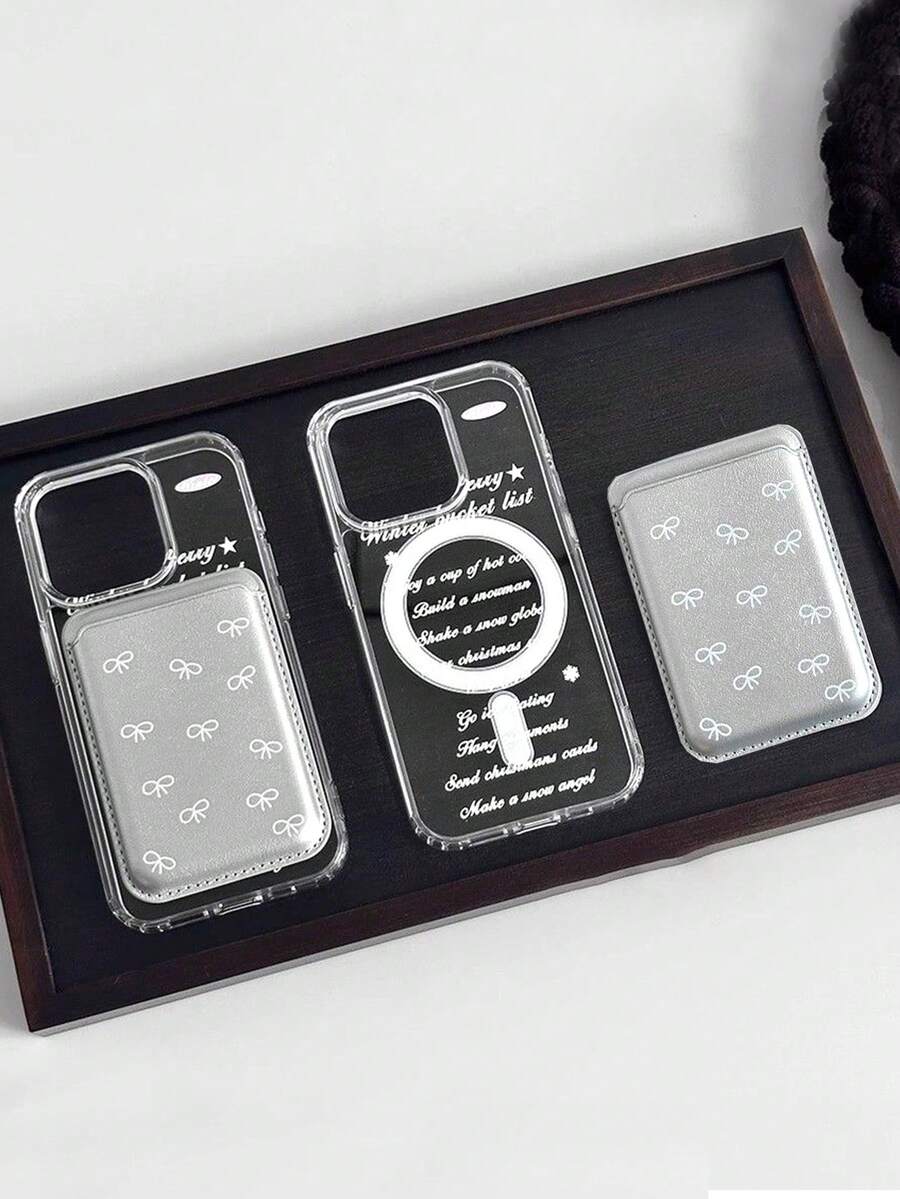 1个透明磁性字母手机壳 + 蝴蝶磁性PU皮革卡套 TPU防震手机壳，适用于 11/12/13/14/15/16/17/PROMAX - 無色 - 查看 1