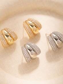 1 Pair Autumn/Winter Fashion Oxidized Copper Three-Claw C-Shape Rhinestone Earrings, Versatile & Elegant Daily Wear For Women - Fashion Earrings - View 7