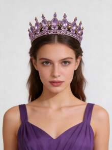 1pc Elegant Queen Crown Rhinestone Romantic Headwear Bridal Wedding Accessories Crown - Multicolor - View 4