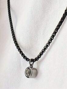 1pc Customizable Men's Photo Projection Necklace, Gold/Gunmetal/Black Stainless Steel Minimalist Women's Necklace, Boyfriend Memorial Jewelry, Customizable Family Couples Anniversary Nano Projection Pendant, Birthday Gift, Christmas Gift - Multicolor - View 14