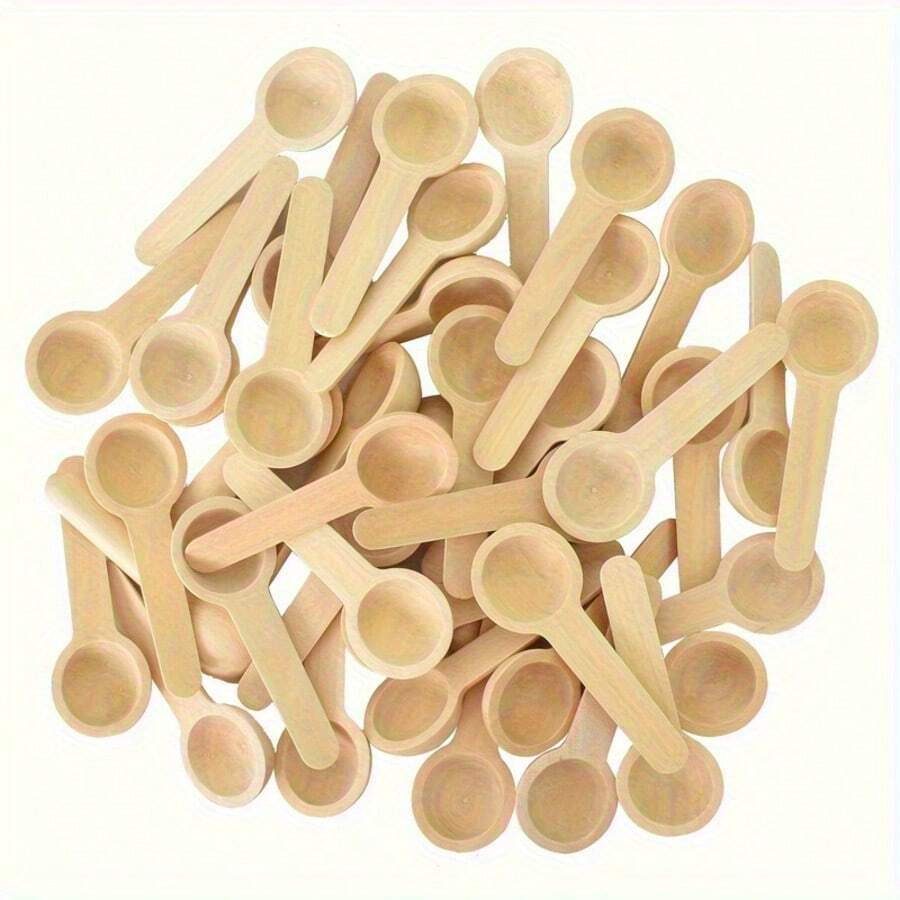 10支装天然竹木调味勺 - 小巧手柄茶勺、咖啡勺、果酱勺，小巧耐用，适用于蜂蜜、香料、甜点 - 竹制厨具 - 杏色 - 查看 1