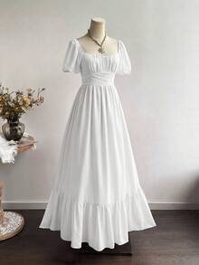 Rusttydustty 女士波西米亚风度假优雅休闲收腰白色雪纺长袖荷叶边连衣裙，适合夏季音乐节等场合 - 白色 - 查看 8