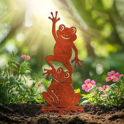 Vintage Stacked Bionic Rusty Frog Garden Decor Stakes, Cute Frog Country Outdoor Decor Ground Stakes, Acrylic Decor Stakes, Yard Decoration, Yard Landscape Decor, Holiday Yard Decor