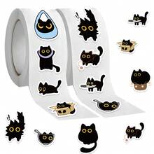 500 Stickers/Roll Cute Cartoon Black Cat Award Roll Sticker Gift Sticker Sealing Sticker - Multicolor - View 1
