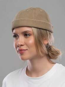1pc Women's Brimless Sailor Cap, Retro Felt Brimless Baseball Cap, Unisex Breathable Adjustable Hip Hop Hat For Outdoor Sports, Spring & Autumn - Solid Color Brimless Hip-hop Cap - View 5