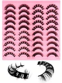 20对4款混合俄式假睫毛，D卷自然妆效16mm卷翘仿貂毛睫毛，蓬松猫眼睫毛延长套装 - 黑色 - 查看 8
