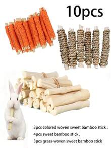 6件装水草和甜竹小型宠物磨牙玩具，适合兔子、仓鼠、松鼠等宠物。 - 查看 8