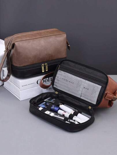 新款多功能洗漱包，大容量防水化妆包，干湿分离设计，适合通勤、护肤品和化妆工具收纳。