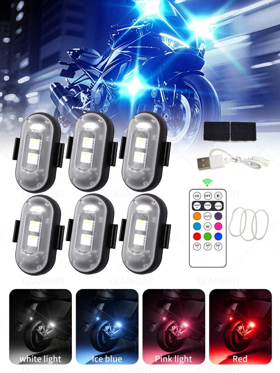 GLANBERT مجموعة إضاءة تحذيرية LED صغيرة للدراجة النارية، مؤشر RGB، إضاءة إشارة، تحكم عن بعد عبر USB، مقاوم للماء، للسيارة والطائرة بدون طيار، إضاءة تحذيرية للسلامة