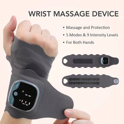 Hailicare Máy mát xa cổ tay điện có chức năng sưởi ấm, 3 chế độ nhiệt, miếng đệm sưởi ấm cổ tay giúp giảm khó chịu, miếng đệm sưởi ấm cổ tay không dây, máy mát xa điện có hướng dẫn bằng giọng nói tiếng Anh, thích hợp làm quà tặng cho người lớn tuổi.
