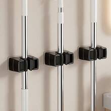 1/3pcs Wall Mounted Mop & Broom Holder, Modern Plastic Storage Clip, No Drill Adhesive Storage Solution, Suitable For Bathroom And Kitchen, Practical Hooks - Multicolor - View 2