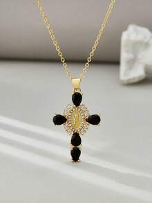 天主教礼品 防褪色金币奖章十字架圣母玛利亚Y2K项链 男女款 - 十字 - 查看 12