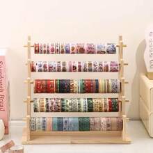 Estantería de escalera de madera de varios niveles y gran capacidad opcional, estantería de almacenamiento con cinta negra y de papel, adecuada para salas de manualidades y embalaje floral - ideal para suministros de arte y manualidades, especialmente para el almacenamiento de cintas y decoraciones navideñas - color madera - Ver 4