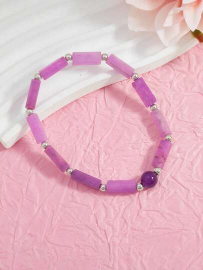 1 chiếc vòng tay hình chữ nhật bằng đá tự nhiên, vòng tay thạch anh tím, thích hợp đeo hàng ngày, tối giản, đa năng, thanh lịch, vòng tay co giãn (Đá tự nhiên có thể khác nhau)