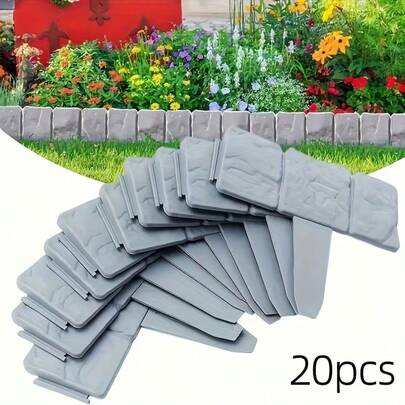 20pcs Heavy Duty Plastic Garden Fence Panel Set, Gray Interlocking Lawn & Vegetable Patch Fencing With Stakes, Easy Assembly Flower Bed Privacy Screen, Outdoor Divider (No Tools Required)