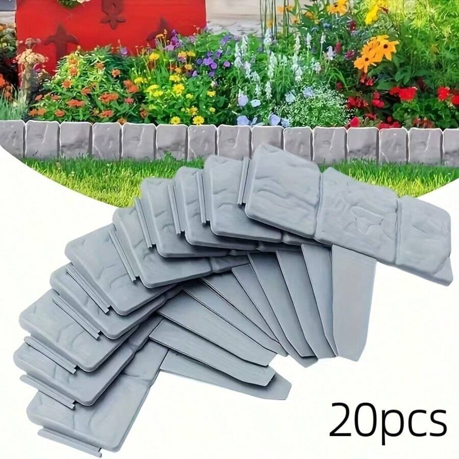 20pcs Heavy Duty Plastic Garden Fence Panel Set, Gray Interlocking Lawn & Vegetable Patch Fencing With Stakes, Easy Assembly Flower Bed Privacy Screen, Outdoor Divider (No Tools Required) - 20 Items - View 1