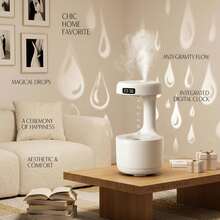 Humidificador de gota de agua por gravedad de 800ml con pantalla LED, humidificador de niebla fría de escritorio para oficina y dormitorio - Humidificador antigravedad - blanco - Ver 2
