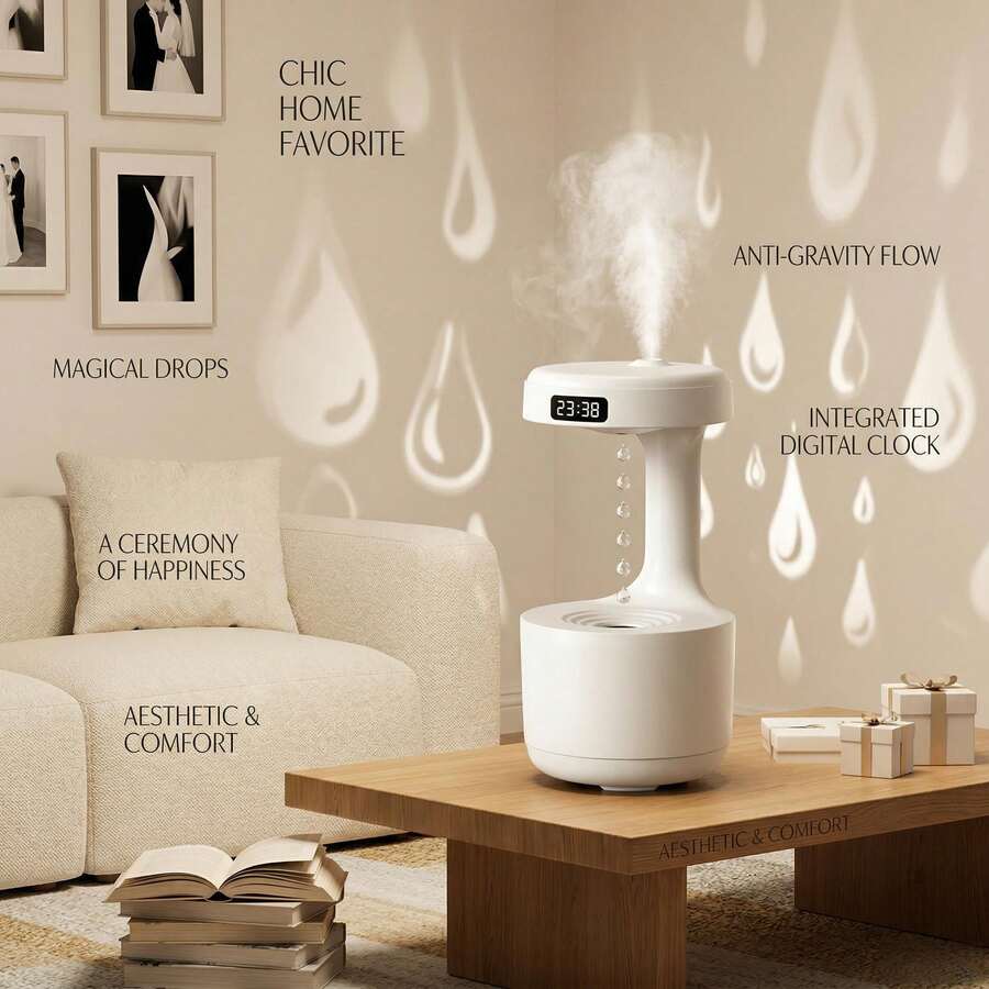 Humidificador de gota de agua por gravedad de 800ml con pantalla LED, humidificador de niebla fría de escritorio para oficina y dormitorio