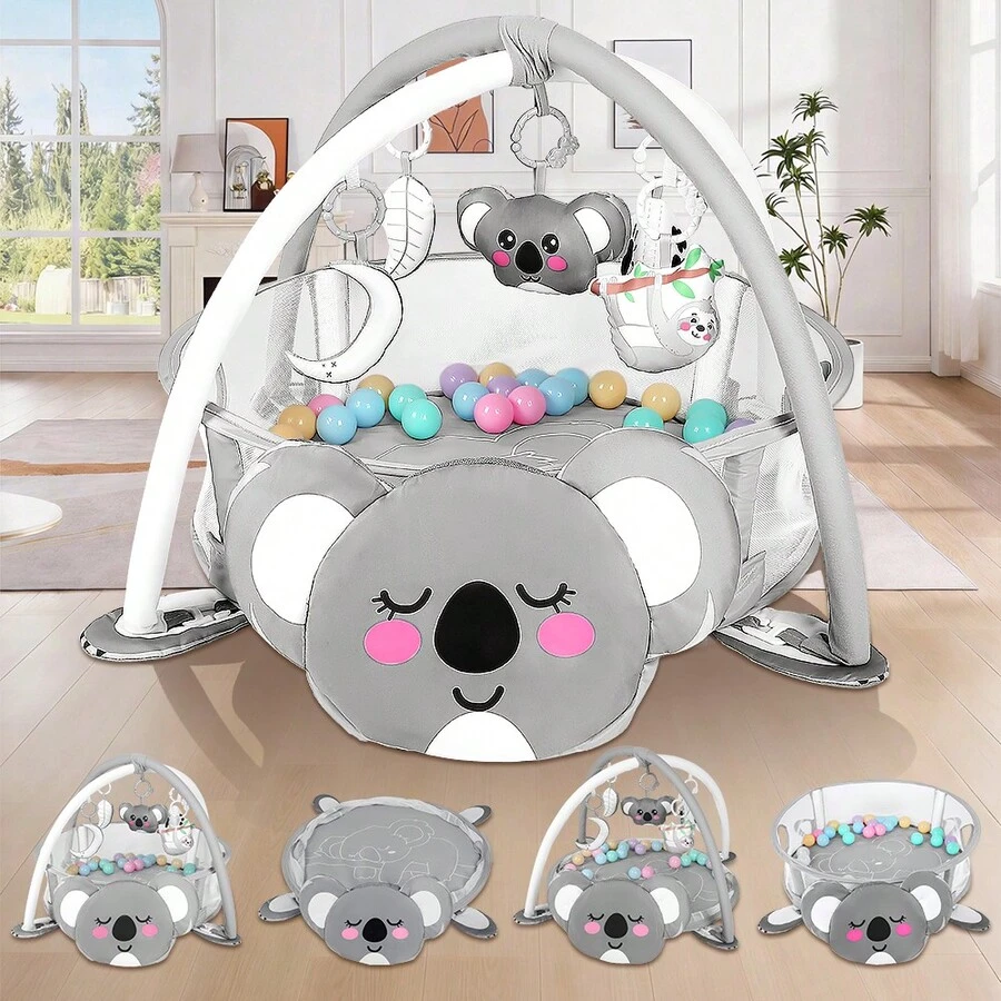 4-In-1 Baby Play Mat Baby Gym,Tummy Time Mat For Floor Activity Gym Ball Pit Including 30 Balls With 5 Infant Learning Sensory Baby Toys For Newborn Toddler To Develop Motor Cognition Boy & Girl Spring Halloween Gifts - Grey - View 1