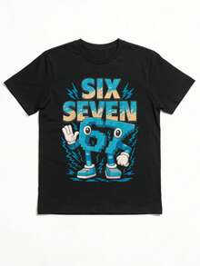 Camiseta de manga corta con estampado de letra y gráfico de dibujos animados para niño pequeño - Negro - Ver 3