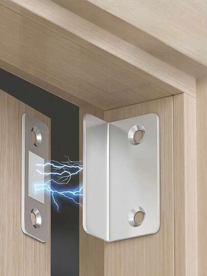 1 Pair Strong Magnetic Clasp, Alloy Magnetic Door Latch Lock, Comfortable Seamless Installation Without Drilling, Suitable For Cabinets, Wardrobes, Sliding Doors, Home Decor Hardware, Easy Installation, Compact Efficient Design, 2 Pairs/Set, Silver