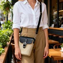 7pcs Crochet Bag DIY Kit, Includes PU Leather Bottom + Strap + Flap With Buckle & Snap + Edging + Hardware, Suitable For Beginner Handmade Weaving, DIY Handbag Making, Handbag Making Supplies, Handmade Women Handbag, Handbag Making Materials - A - View 2