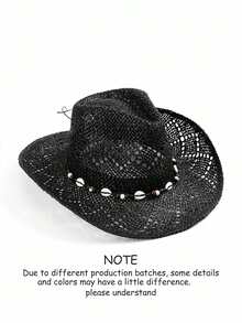 1 chiếc Mũ cao bồi miền Tây đính đá quý Unisex, Mũ rơm in họa tiết rỗng, Mũ đi biển chống nắng du lịch mùa xuân/hè, Mũ chống nắng thông thường (Sau khi nhận sản phẩm, nếu vành mũ bị biến dạng, cần phải điều chỉnh lại bằng tay) - Hạt màu đỏ - Xem 37