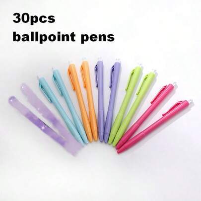 30pcs Blue Ink Ballpoint Pens, Multi-Color Pen Barrels, Suitable For Students Writing, Marking, Back To School Stationery Supplies