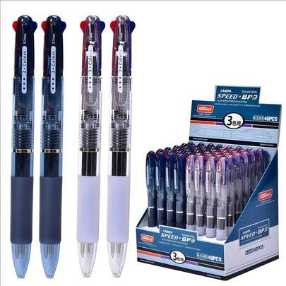 3-In-1 Push-Button Ballpoint Pen, Smooth Writing, Quick-Drying And Non-Staining, Suitable For Office, Students, Back To School Stationery