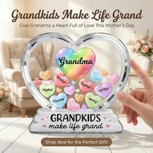Grandma's Heart-Shaped Sweetheart 2D Flat - Personalized Acrylic Square Plaque - Meaningful Gift For Grandma On Mother's Day - As Shown2 - View 6