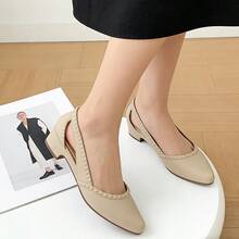 Zapatos de tacón para mujer Nuevas sandalias de punta afilada para mujer, estilo coreano veraniego, punta afilada, versátiles, sencillas, con puntera cubierta, tacón medio, informales, antideslizantes, chanclas. - Beis - Ver 4