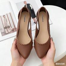 Zapatos de tacón para mujer Nuevas sandalias de punta afilada para mujer, estilo coreano veraniego, punta afilada, versátiles, sencillas, con puntera cubierta, tacón medio, informales, antideslizantes, chanclas. - Marrón - Ver 3