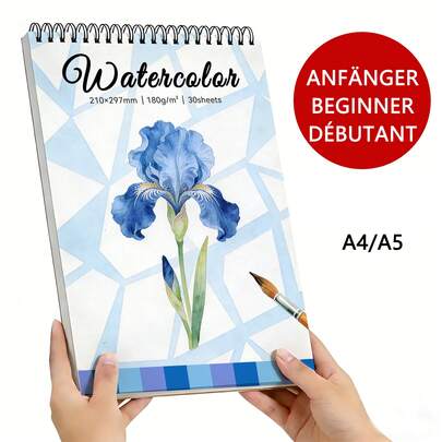 A4/A5 Size 180gsm Thick Watercolor Sketchbook, 30 Pages Spiral Bound, Coarse Textured Cold Press Paper Suitable For Watercolor Painting, Sketching And Drawing, Ideal For Adult And Artist Art Supplies, Perfect For Spring/Summer Art Creation