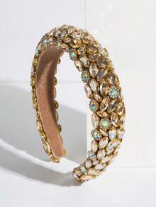 1 pieza Diadema de lujo con piedras preciosas de terciopelo en estilo retro, accesorio para el cabello de mujer - FG1383 Marrón - Ver 4