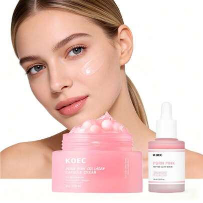 2件套鲑鱼DNA PDRN修复套装：鲑鱼DNA PDRN粉色肽精华液和鲑鱼DNA PDRN粉色胶原蛋白霜，女士礼盒套装，护肤套装