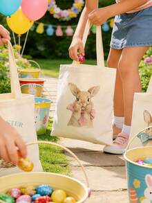 5/10pcs Mini/S/M/L Size Reusable Cute Rabbit Bow Heart Pattern Canvas Gift Bags Party Favor Bags Set, Birthday Party Kids Theme Party Gift Bags Baby Shower Back To School Graduation Party Theme Party Thanksgiving Christmas Anniversary Party Gift Packaging Bags Essential - View 11
