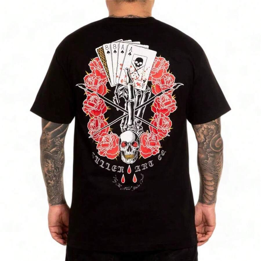 Cotton Men's Sullen Art Co Death Dealer Black Skulls Tattoo Biker Tee-Shirt S-4XL - 黑色 - 查看 1