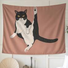 Funny Tuxedo Cat Tapestry – Black And White Cat Art With Leg Up Pose, Quirky Kitty Wall Decor, Cute Minimalist Cat Lover Gift Idea - 白色 - 查看 6